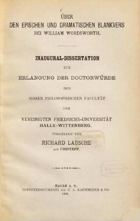 Über den epischen und dramatischen Blankvers bei William Wordsworth