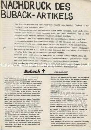 Sonderdruck mit einem kommentierten Nachdruck des Nachrufes für den von der RAF ermordeten General-Bundesanwalt Buback