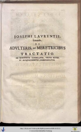 Josephus Laurentius: De Adulteris, ac Meretricibus tractatio.