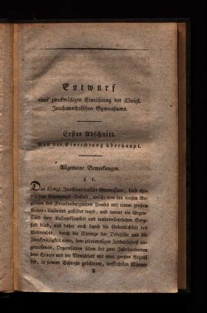 Entwurf einer zweckmäßigen Einrichtung des königl. Joachimsthalschen Gymnasiums.