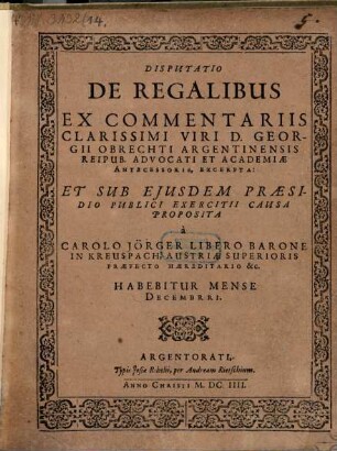 Disputatio De Regalibus