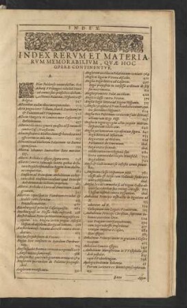 Index Rerum Et Materiarum Memorabilium, Quae Hoc Opere Continentur.