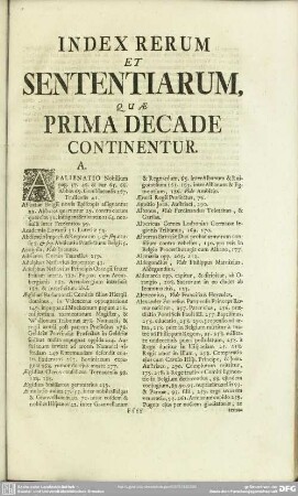 Index Rerum Et Sententiarum, Quae Prima Decade Continentur