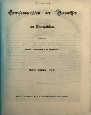 Korrespondenzblatt der Diakonissen von Neuendettelsau. 6, 6. 1863
