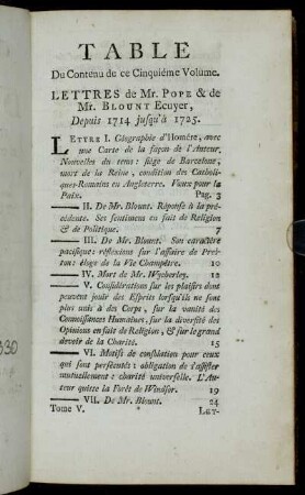 Table Du Contenu de ce Cinquiéme Volume