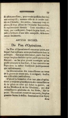 Article second. Du plan d'Opérations.