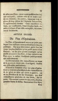 Article second. Du plan d'Opérations.