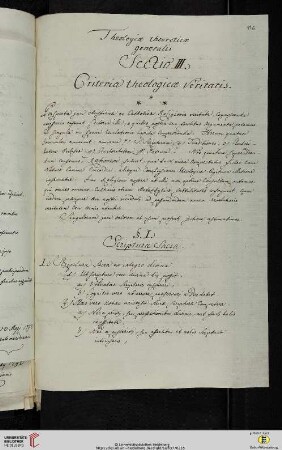 Diskussionsskizze: Theologiæ theoreticæ generalis Sectio III. Criteria theologicæ Veritatis