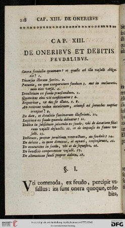 Cap. XIII.: De oneribus, et debitis feudalibus