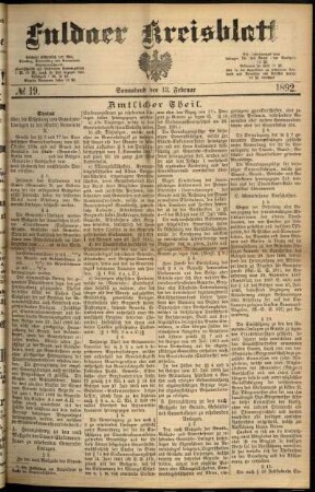 Erste Ausgabe vom Samstag, den 13. Februar 1892.