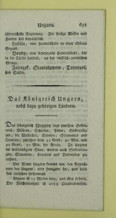 Das Königreich Ungarn, nebst dazu gehörigen Ländern