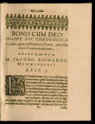 Disputatio XIV. Theologica, ... Respondente, M. Jacobo Richardo, Memmingensi.