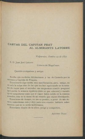 Cartas del Capitán Prat al Almirante Latorre
