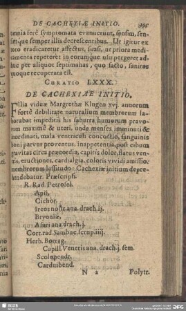 Curatio LXXX. [Curatio LXXXIII.] De Cachexie Initio