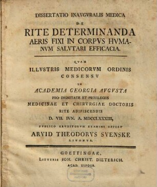 Dissertatio inauguralis medica de rite determinanda aeris fixi in corpus humanum salutari efficacia