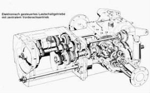 Elektronisch gesteuertes Lastschaltgetriebe mit zentralem Vorderachsantrieb
