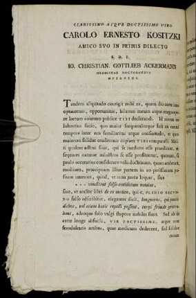Clarissimo Atque Doctissimo Viro Carolo Ernesto Kositzki [...]