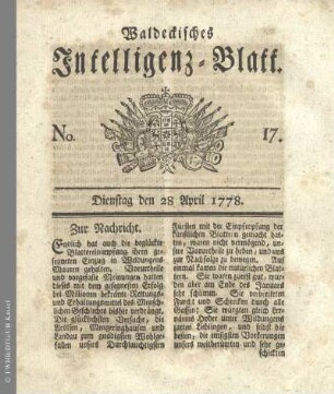 No. 17. Dienstag den 28 April 1778