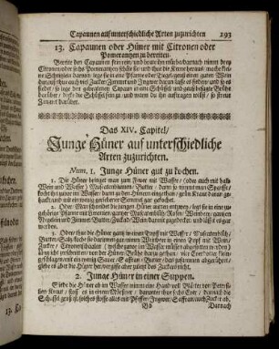 Das XIV. Capitel. Junge Hüner auf unterschiedliche Arten zuzurichten.