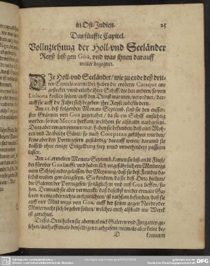 Das fünffte Capitel. Vollnziehung der Holl- und Seeländer Reyß biß gen Goa, und was ihnen darauff weiter begegnet