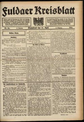 Erste Ausgabe vom Samstag, den 15. April 1911.