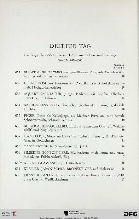 Dritter Tag: Samstag, den 27. Oktober 1934, um 3 Uhr nachmittags (Nr. 651-1000)