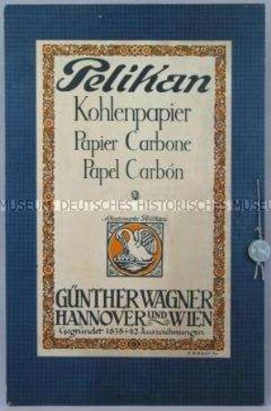 Werbeaufsteller für "Pelikan Kohlepapier" mit Siegelattrappe