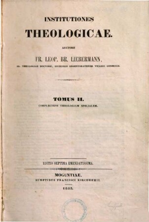 Institutiones theologicae, 2. Complectens theologiam specialem