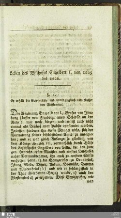 Leben des Bischofes Engelbert I. von 1225 bis 1226