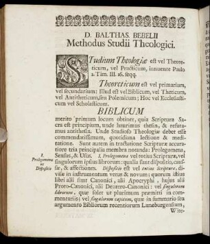 Methodus Studii Theologici / Balthasar Bebelius.