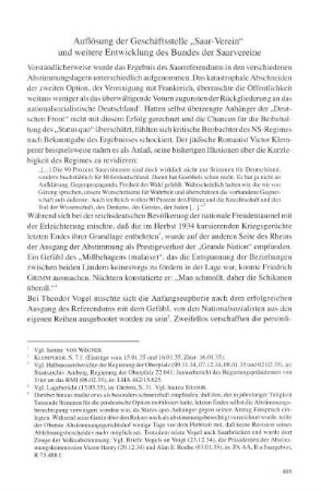 Auflösung der Geschäftsstelle ‚‚Saar-Verein‛‛ und weitere Entwicklung des Bundes der Saarvereine