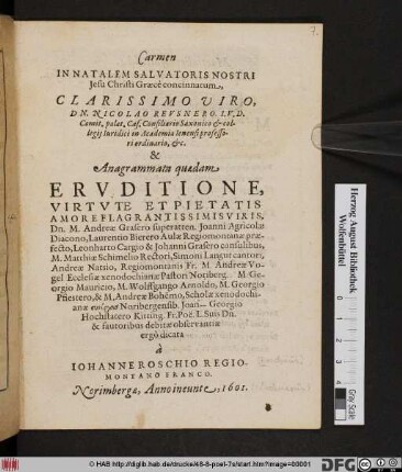 Carmen In Natalem Salvatoris Nostri Jesu Christi Graece concinnatum