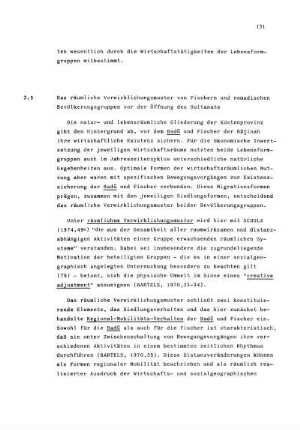 3.5 Das räumliche Verwirklichungsmuster von Fischern und nomadischen Bevölkerungsgruppen vor der Öffnung des Sultanats