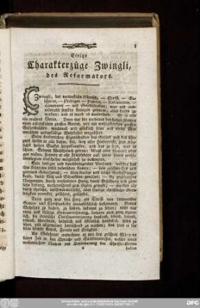 Einige Charakterzüge Zwingli, des Reformators.