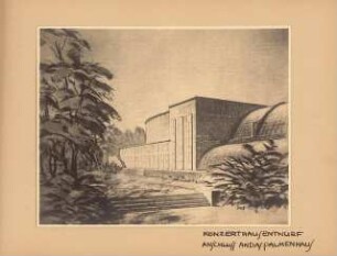Konzerthaus »Palmengarten«, Frankfurt/Main: Foto von Inv.Nr. 35480: Perspektivische Ansicht Konzerthaus, Anschluss Palmenhaus außen