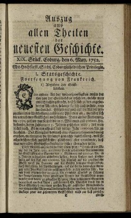 XIX. Stück. Coburg, den 6. May. 1752.
