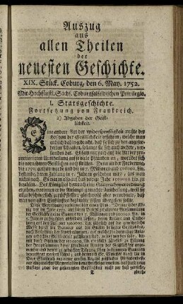 XIX. Stück. Coburg, den 6. May. 1752.