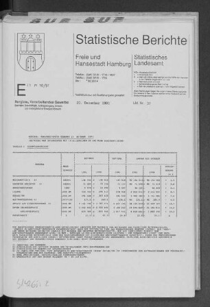 Bergbau, Verarbeitendes Gewerbe Oktober 1991 : Lfd. Nr. 37