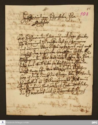 Brief von Clara Anastasia von Schmitberg an August Hermann Francke.