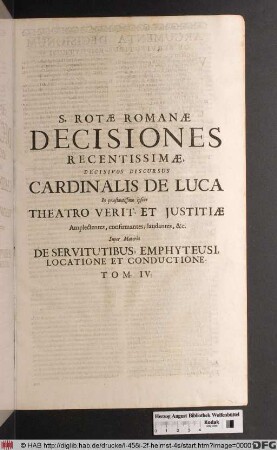 ... Super Materia De Servitutibus, Emphyteusi, Locatione Et Conductione. Tom. IV