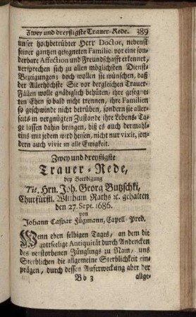 Zwey und dreyßigste Trauer-Rede.