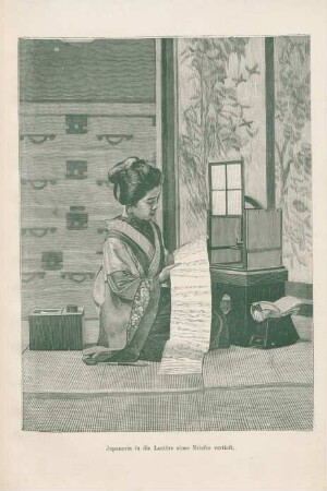 Japanerin in die Lectüre eines Briefes vertieft