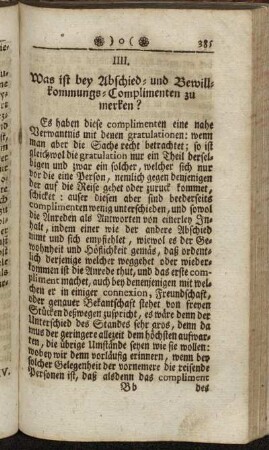 IIII. Was ist bey Abschied- und Bewillkommungs-Complimenten zu merken?