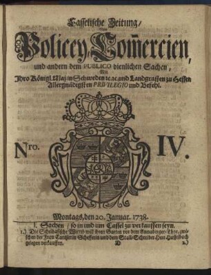 Nro. IV, Montags, den 20. Januar 1738