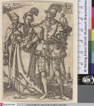 [Death-Dance; Totentanz: Paar mit Falke dahinter der Tod]