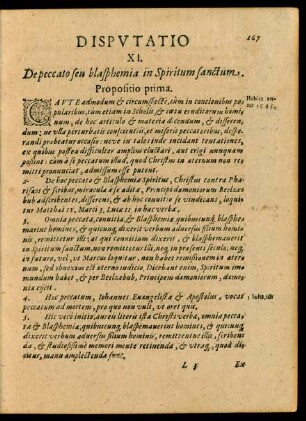 Disputatio XI. De peccato seu blasphemia in Spiritum sanctum.