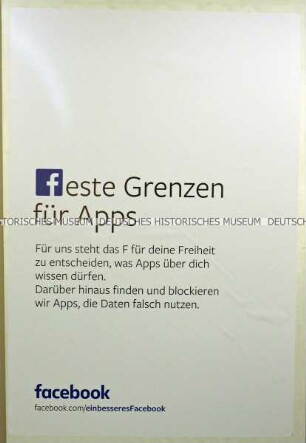 Plakatwerbung des sozialen Netzwerks Facebook für die Möglichkeit der persönlichen Datenschutzeinstellungen und Sicherungsmaßnahmen durch die Nutzer.