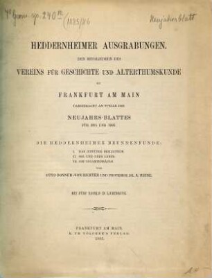 Neujahrsblatt des Vereins für Geschichte und Altertumskunde zu Frankfurt a.M.. 1885/86