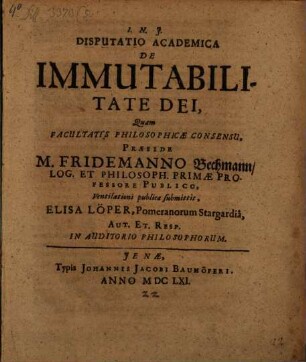 Disp. acad. de immutabilitate Dei