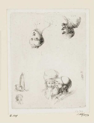 Zwei kleine Figuren und drei Köpfe von J.W. Meil, zwei Köpfe von B. Rode